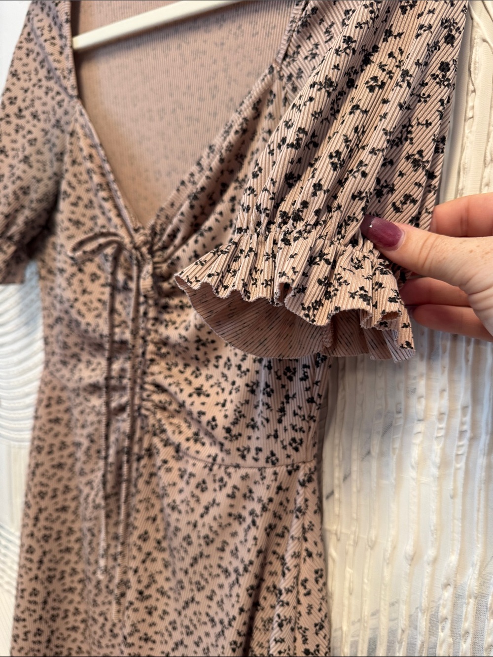 Nasty Gal Mauve Pink Floral Ruched Tie-Front Mini Dress N0582 - Picture 5 of 8